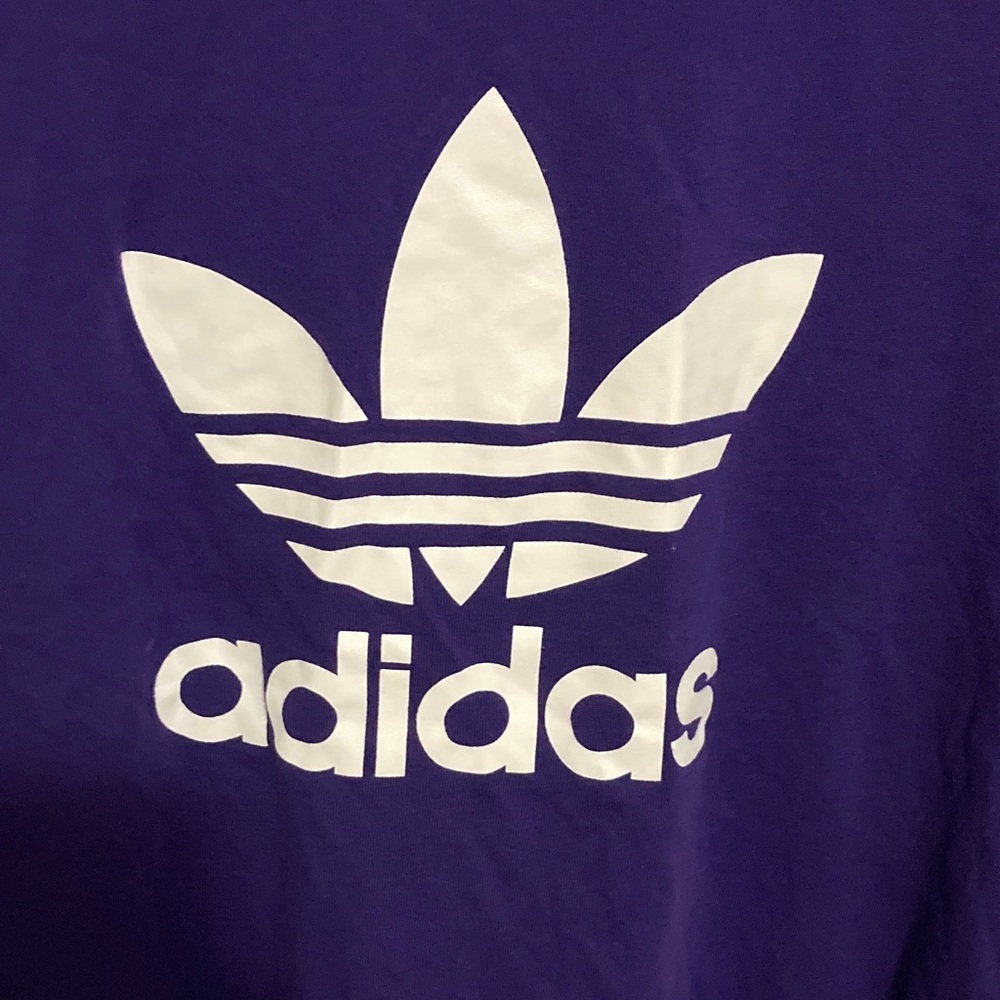 Adidas Classic Purple Tee with White Logo, Size Medium, Crewneck short sleeve - Picture 4 of 7